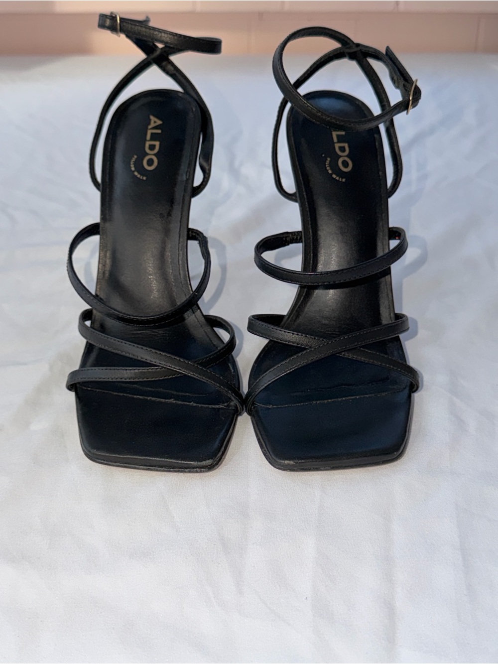 ALDO Black Multi-Strap Square-Toe Heeled Sandals